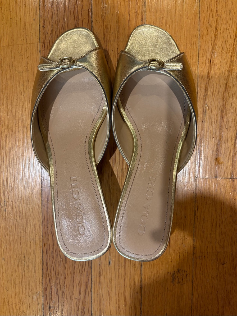 Coach Metallic Gold Open-Toe Slide Mules